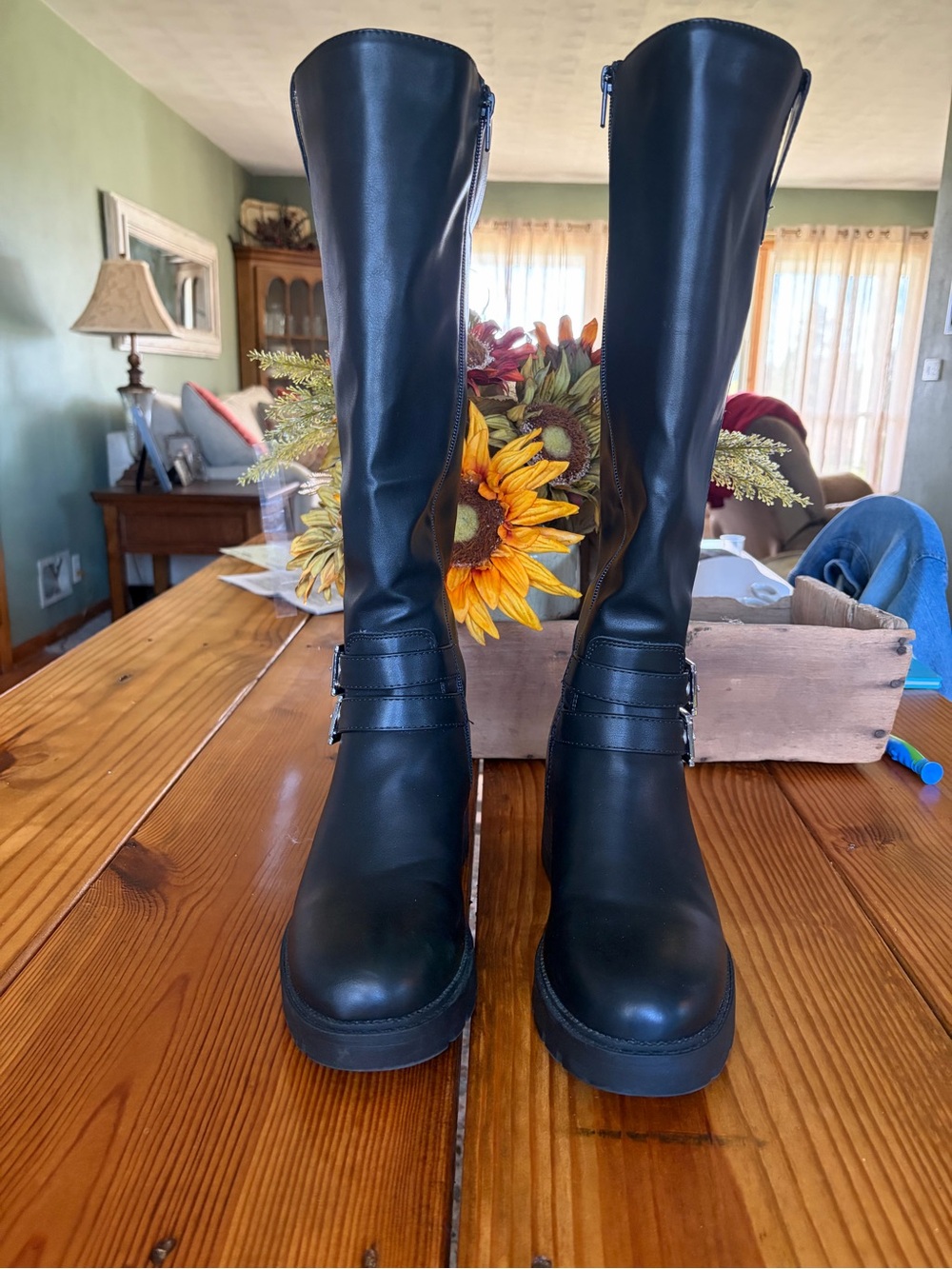 Arizona Kenrick Black Knee-High Chunky Heel Buckle Riding Boots Women size 9M